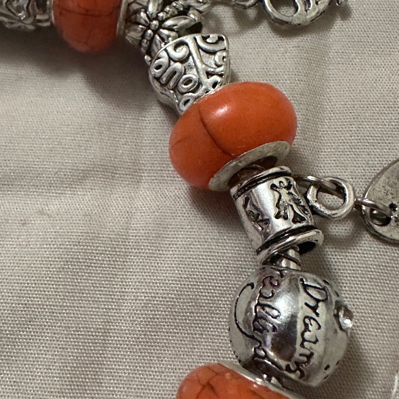 Handmade – NWOT – 925 SS plated charm bracelet. Orange beads. Relationship Charm - Picture 9 of 16